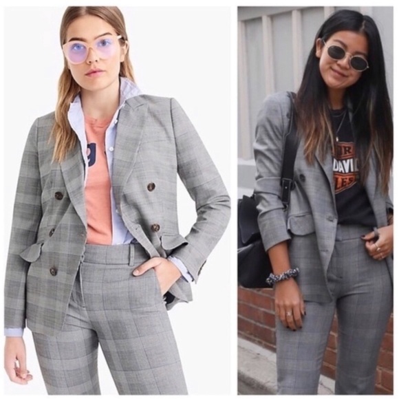 J Crew Glen Plaid Wool Ruffle Pocket Double Breasted Blazer Size 4 - Picture 4 of 16